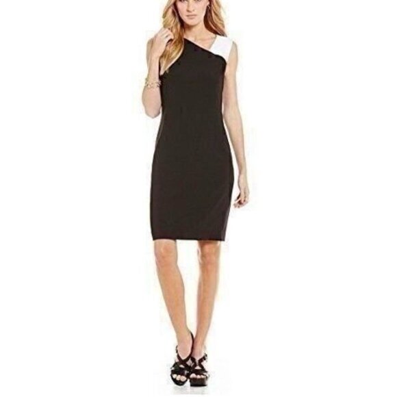 Ralph Lauren Dress 12 Black White Panel Trim Shift Sheath Sleeveless Summer - Picture 1 of 9